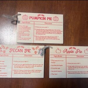 Pumpkin, Pecan, and Apple Pie Wooden Recipe Cards